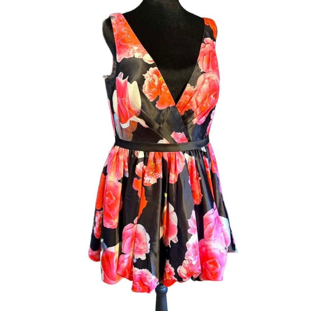 Glamour by Terani Couture Floral Bubble Skirt Mini Dress